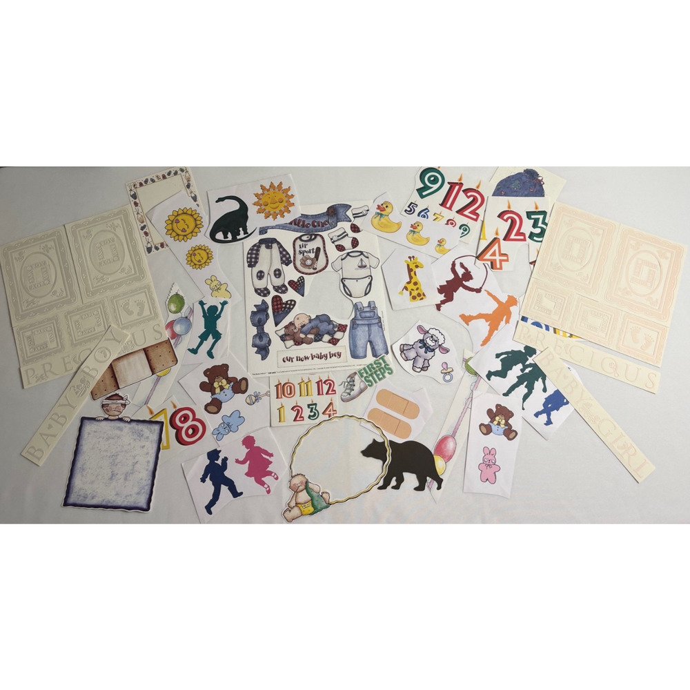 Vintage Baby Scrapbook Die Cuts Lot | Embossed “Precious” Frames + Nursery Ephem